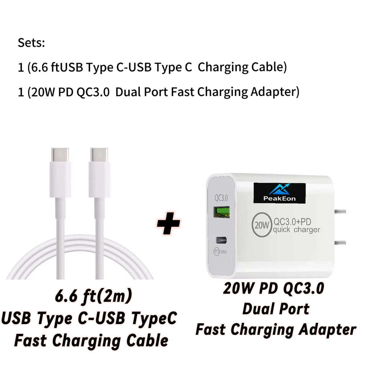 PeakEon 6.6FT (2M) Type-C to Type-C Fast Charging Cable | 60W PD, 3A High-Speed Data Sync for Smartphones,tablets,smartwatches,Laptop and More