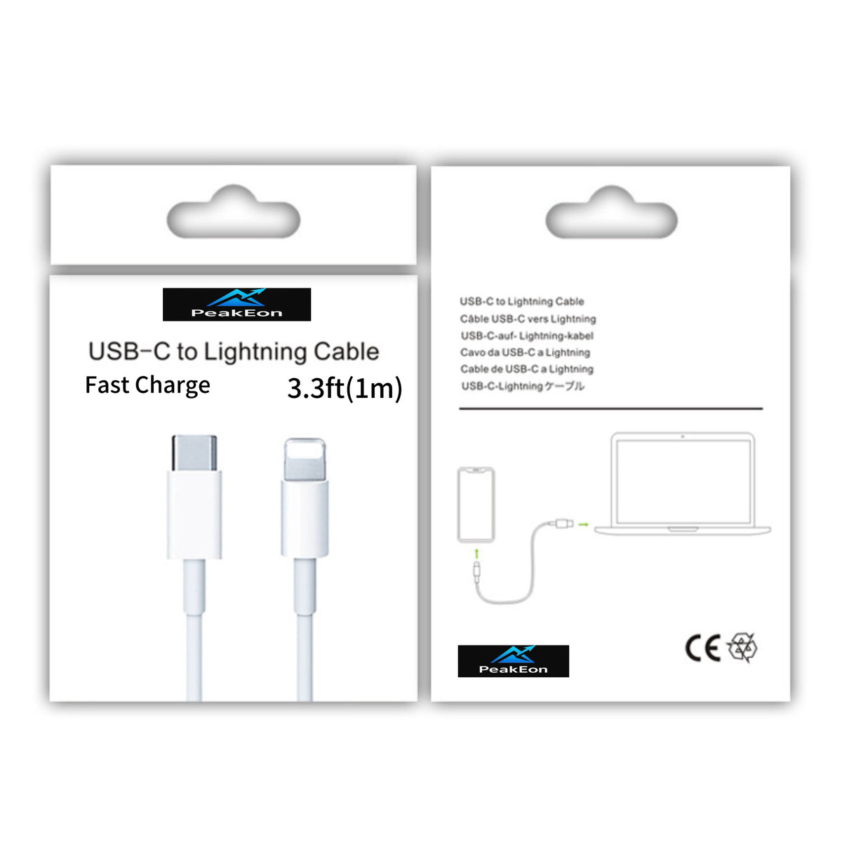 PeakEon 3.3ft (1M) Type-C to Lightning Fast Charging Cable | 60W PD, 3A High-Speed Data Sync for iPhone 14 or older