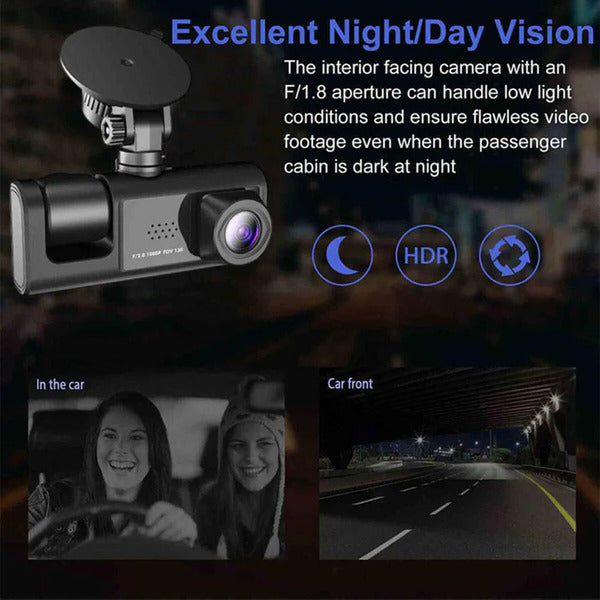 PeakEon 3 Lens 1080P Dash Cam(Front,Interior,Rear) with Parking Monitor, G-Sensor, Loop Recording,Night Vision