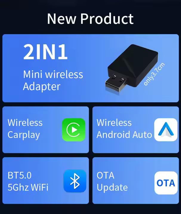 PeakEon Wireless CarPlay Adapter – Convert Wired CarPlay to Wireless(Compatible with iPhone & Android) for USB Plug &Type C