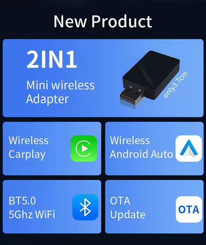 PeakEon Wireless CarPlay Adapter – Convert Wired CarPlay to Wireless(Compatible with iPhone & Android) for USB Plug &Type C