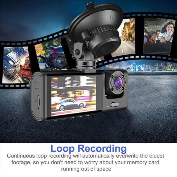 PeakEon 3 Lens 1080P Dash Cam(Front,Interior,Rear) with Parking Monitor, G-Sensor, Loop Recording,Night Vision