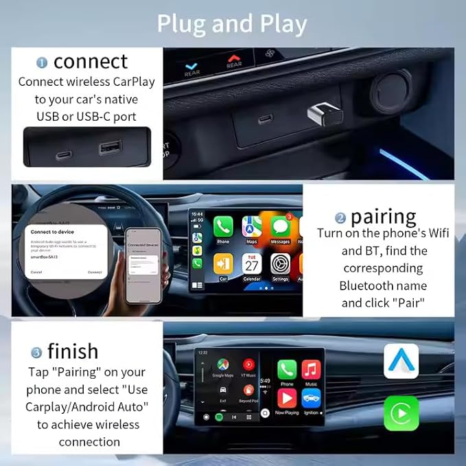 PeakEon Wireless CarPlay Adapter – Convert Wired CarPlay to Wireless(Compatible with iPhone & Android) for USB Plug &Type C
