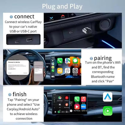 PeakEon Wireless CarPlay Adapter – Convert Wired CarPlay to Wireless(Compatible with iPhone & Android) for USB Plug &Type C