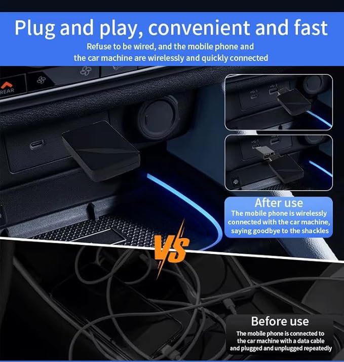PeakEon Wireless CarPlay Adapter – Convert Wired CarPlay to Wireless(Compatible with iPhone & Android) for USB Plug &Type C