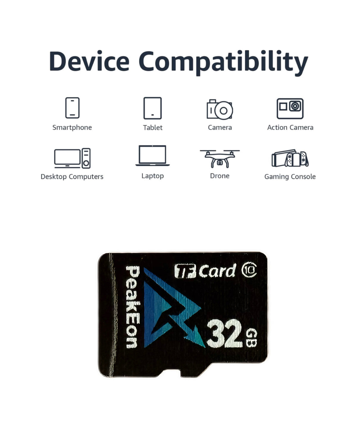 PeakEon MicroSD TF  Memory Card,4K/5K UHD, Waterproof, Shockproof,High Speed 130MB/s (32GB)