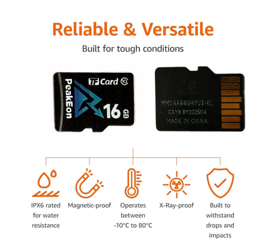 PeakEon MicroSD TF  Memory Card,4K/5K UHD, Waterproof, Shockproof,High Speed 130MB/s (16 GB)