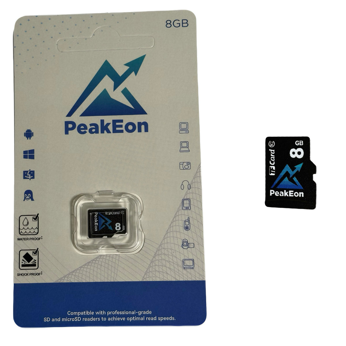 PeakEon MicroSD TF  Memory Card,4K/5K UHD, Waterproof, Shockproof,High Speed 130MB/s (8GB)