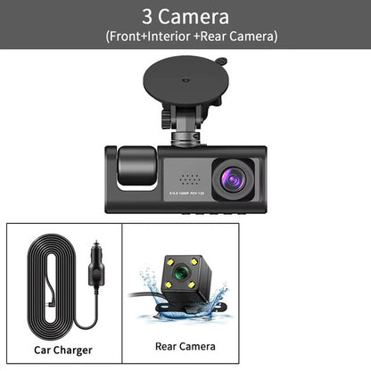 PeakEon 3 Lens 1080P Dash Cam(Front,Interior,Rear) with Parking Monitor, G-Sensor, Loop Recording,Night Vision