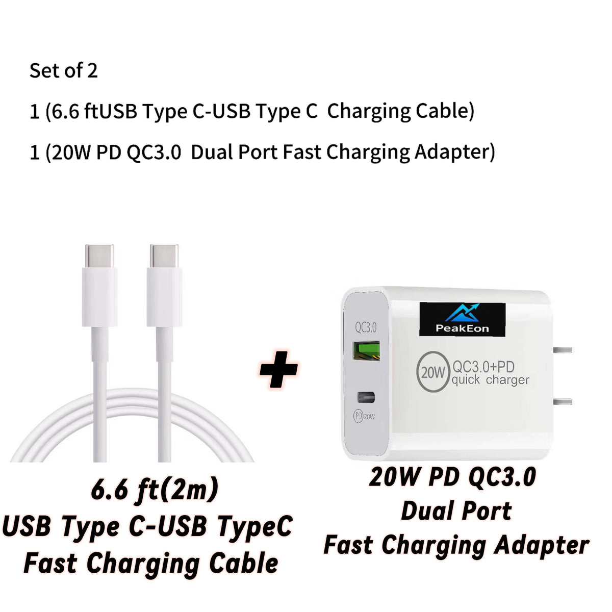 PeakEon 6.6FT (2M) Type-C to Type-C Fast Charging Cable | 60W PD, 3A High-Speed Data Sync for Smartphones,tablets,smartwatches,Laptop and More