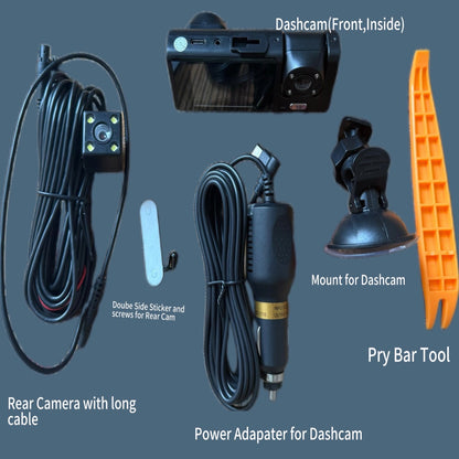 PeakEon 3 Lens 1080P Dash Cam(Front,Interior,Rear) with Parking Monitor, G-Sensor, Loop Recording,Night Vision