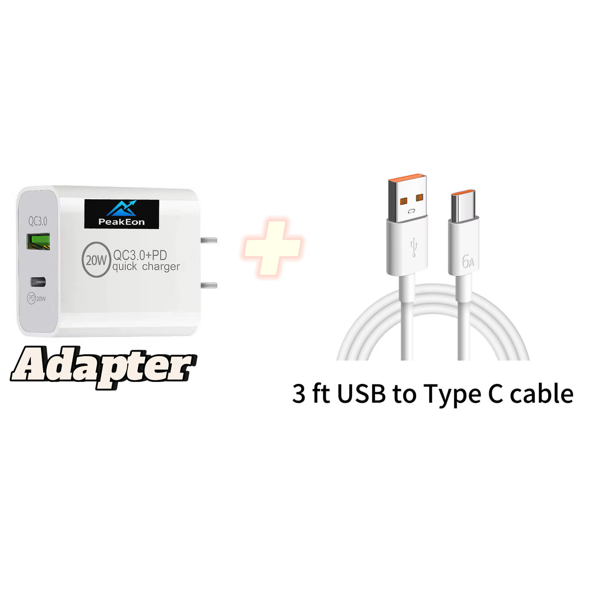 PeakEon Fast Charger Adapter| Dual Port (20W PD Type C + QC 3.0 USB A) with Smart Protection